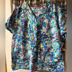 White Cross Colorful tie dye scrub top 2X